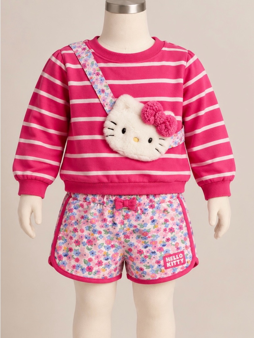 Hello Kitty Sanrio Girls 4T Pink Striped Sweatshirt Floral Shorts 2 Piece Set